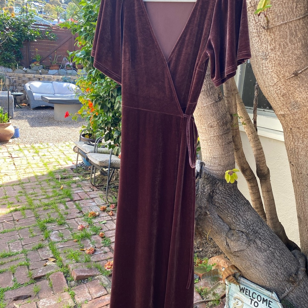 Elegant bronze velvet dress.  Hemmed to be midi dress not maxi.